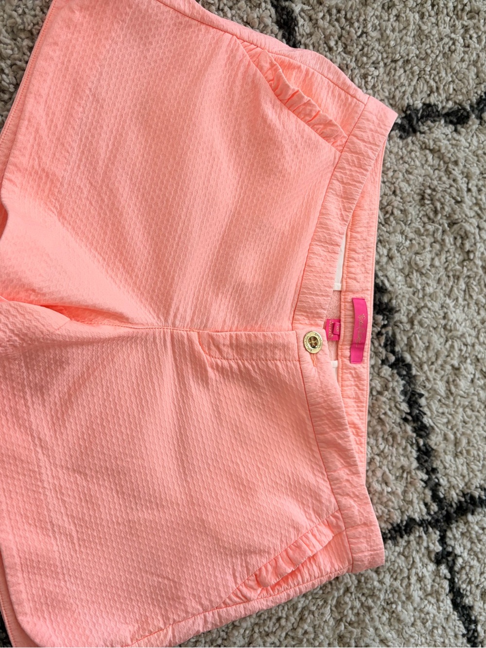 Lilly Pulitzer womens Coral shorts with Gold Button 10